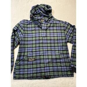 The Vermont Flannel Co Plaid Hooded Pullover Shirt Men’s Medium Blue Green Check